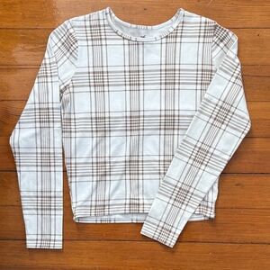 Hollister Baby Tee in Cream with Brown Plaid